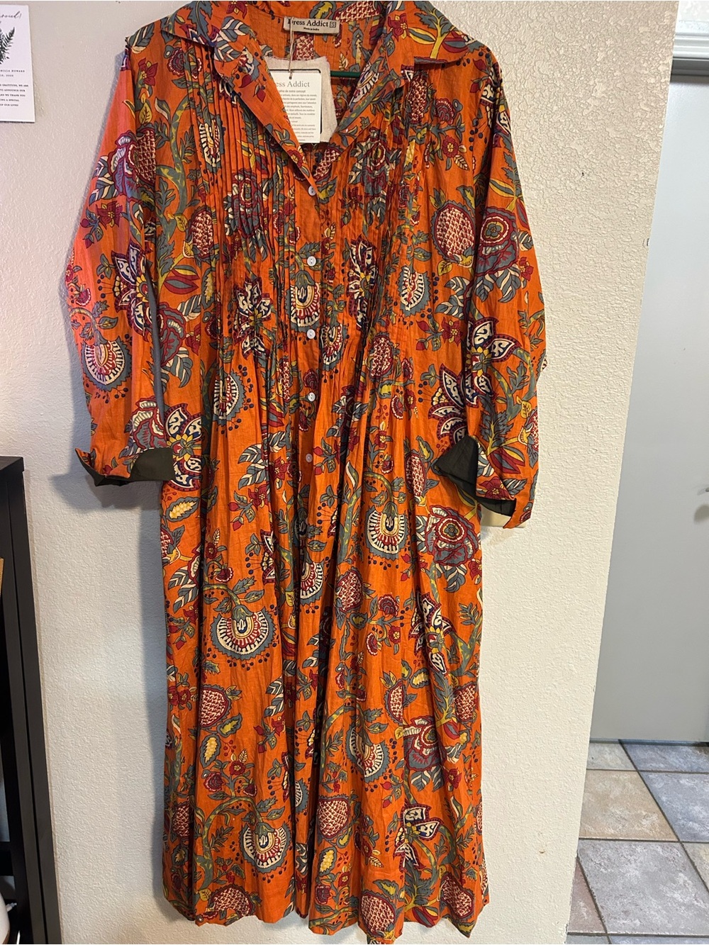 Dress Addict Orange Floral Pintuck Long-Sleeve Dress